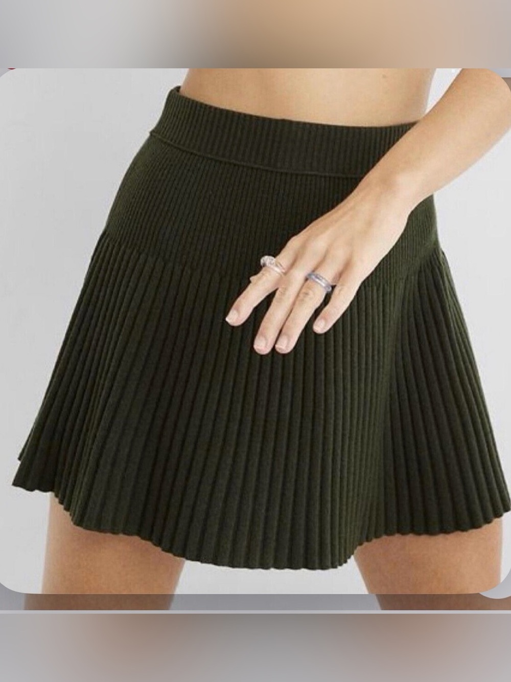 aerie Pleated Knit Skater Mini - Olive